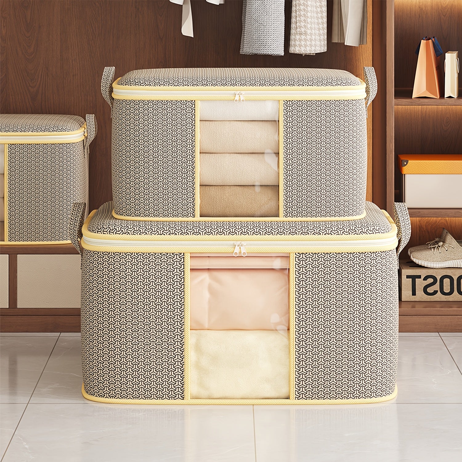 Extra Large Foldable Storage Bag Non-Woven Fabric with Reinforced Handles and Zipper for Clothes and Bedding