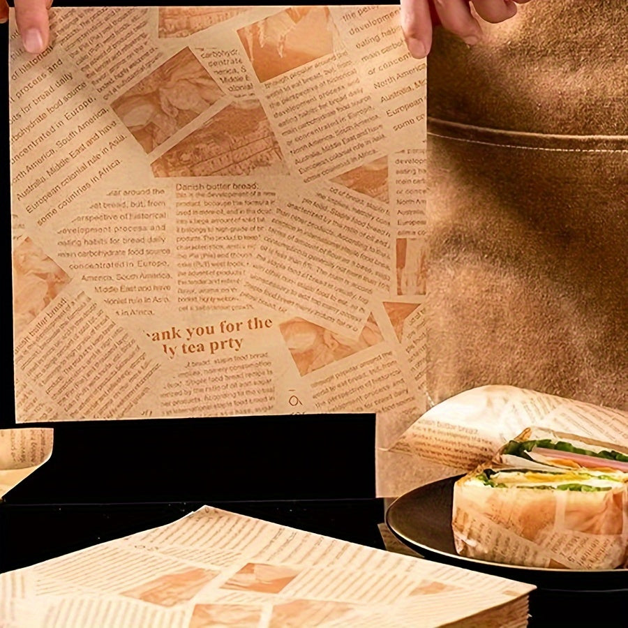 50pcs Food-Grade Oil-Proof Sandwich Packing Paper for Takeaway and Catering