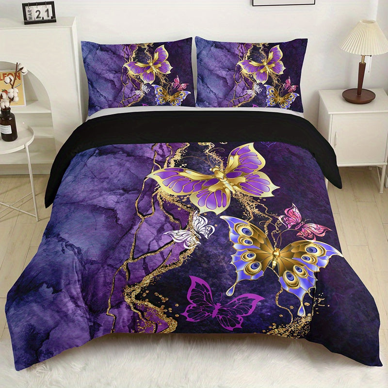 Butterfly Flower Digital Print Bedding Set 3-Piece Duvet Cover and Pillowcases