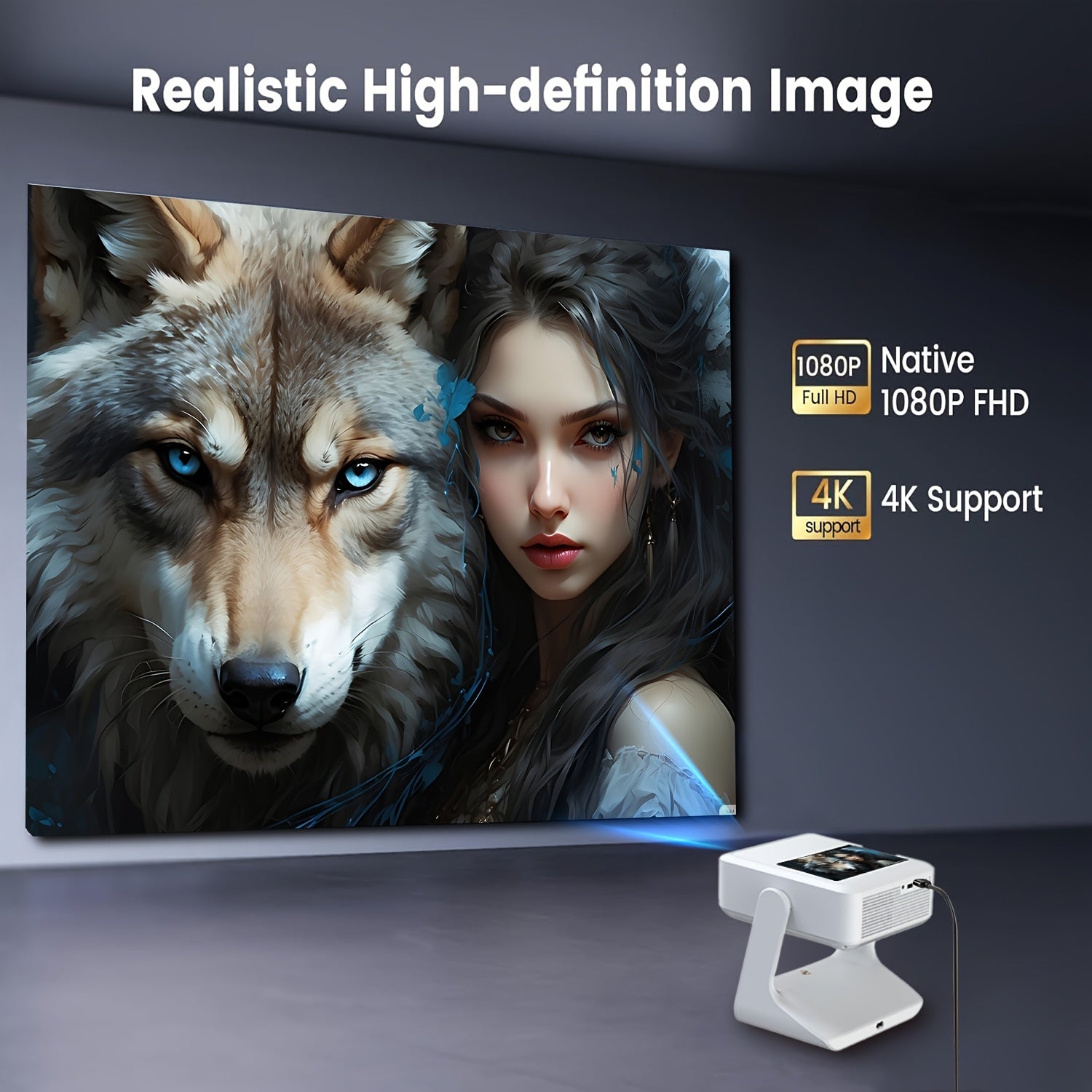 Home Theater Projector with 20.32cm Touchscreen 4K Support Wi-Fi 6