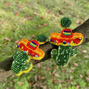 Bohemian Beaded Cactus Earrings for Women Stainless Steel Posts Vibrant Plant Design