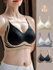 Women Seamless Smoothing Bras 3 Pack Backless Skin-Friendly Adjustable Stripes
