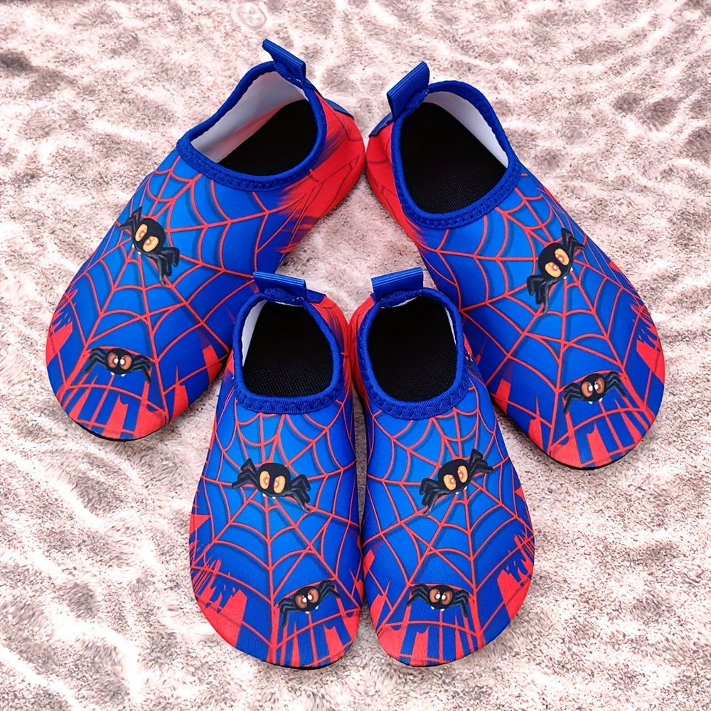 Kids Boys Girls Red Lightweight Beach Shoes with Cartoon Spider Web Design for Water Activities