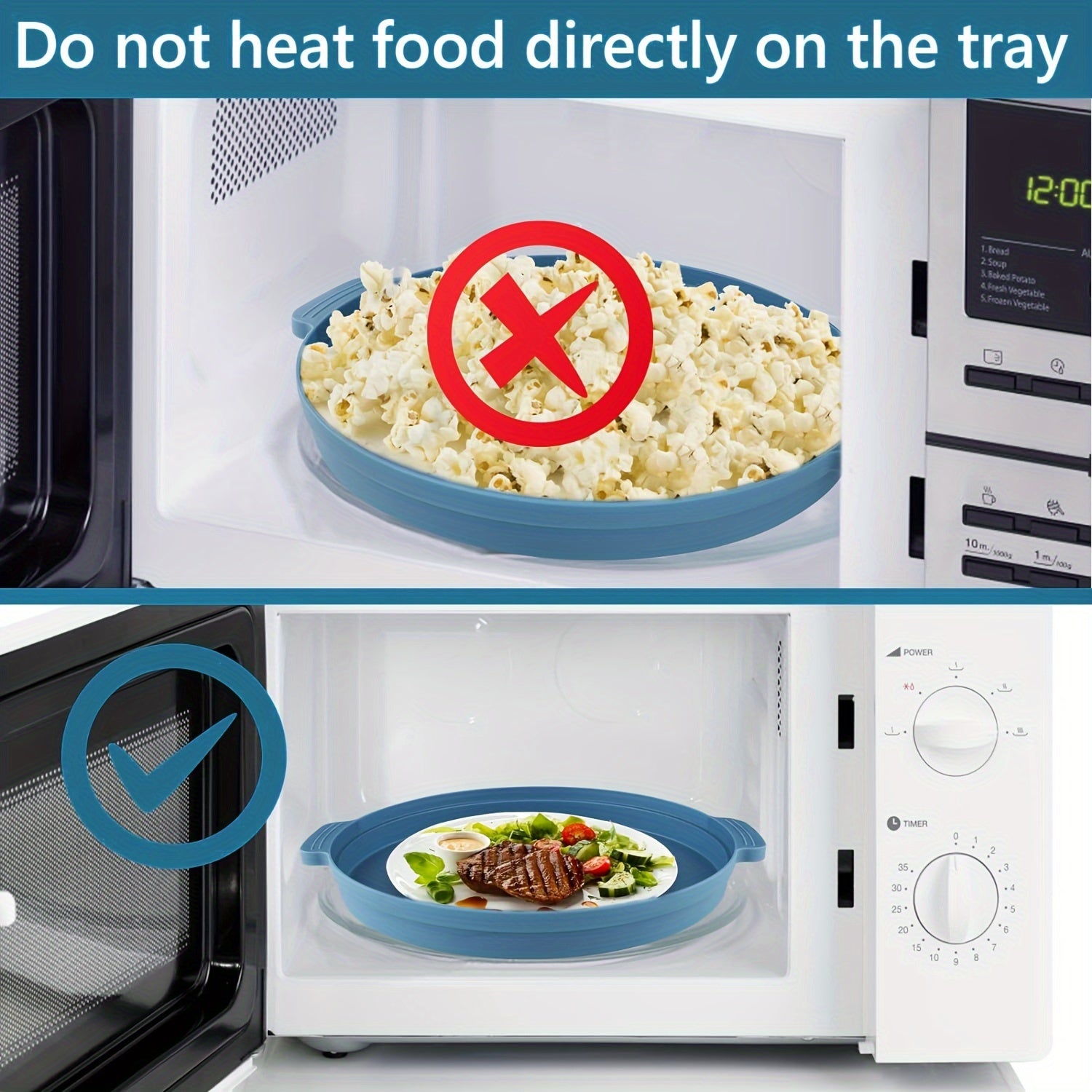 Microwave Splatter Cover Set with Tray 26.92 cm BPA-Free Splash Guard Plate in Blue Gray Red Green