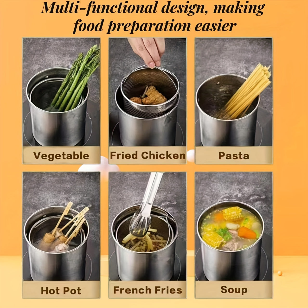 Katta Hajmli Yog' Filtrli Qozon To'plami, Chang Qopqog'i va Nozik Tarmoq Filtri bilan - 3 Dona 304 Noxud Po'latdan - Oshxona Yog' Saqlagichi, Yog' Filtrlash, Saqlash va Qayta Foydalanish uchun Oqim Tarmog'i - Elektr energiyasi talab qilinmaydi
