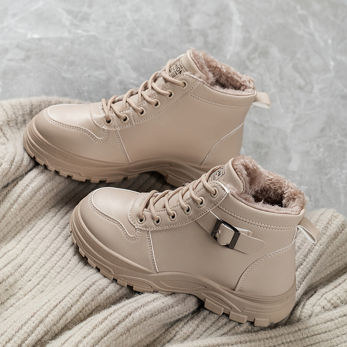 Women’s Winter Black and White Plush Slip-On Boots for Plus-Size Outdoor