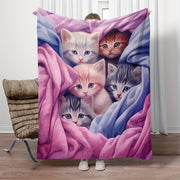 Blue and Pink Flannel Kitten Blanket Soft Warm Lightweight for Sofa Bed Travel