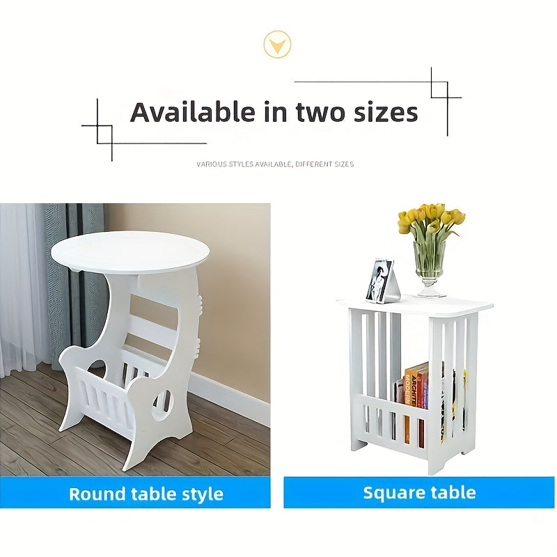 European Style Wooden Side Table with Drawer Storage, Round and Square End Table for Living Room and Bedroom