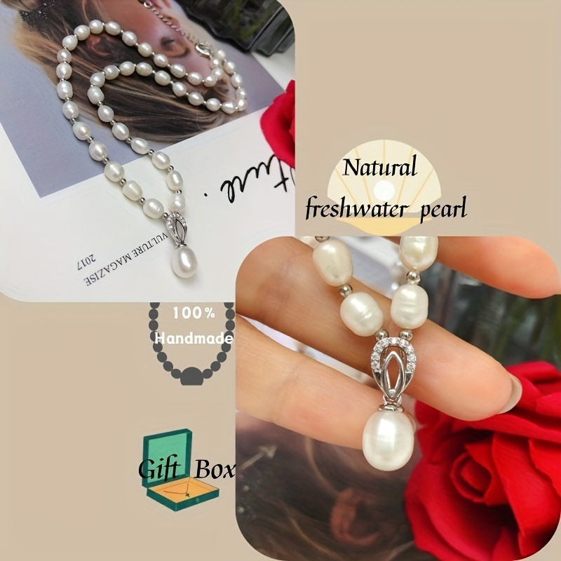 Freshwater Pearl Necklace Elegant Simple Chic Jewelry for Women with Gift Box