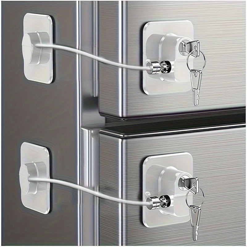 Set of 2 Child Safety Locks for Refrigerator Silicone Wire Adhesive Lead-Free Plastic
