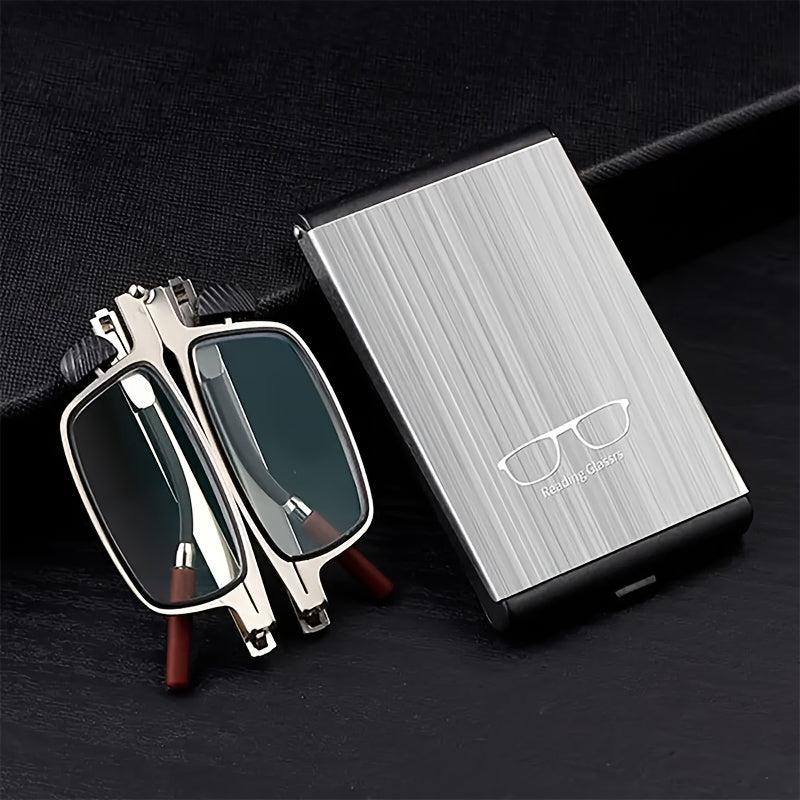 Foldable Reading Glasses with Smartphone Attachment Ultra-Thin Metal Frame Anti-Blue Light HD Lenses for Men Women