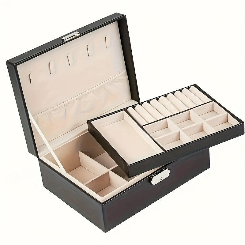 Joyero de cuero sintético con cerradura y cajón forrado suave para mujeres y niñas