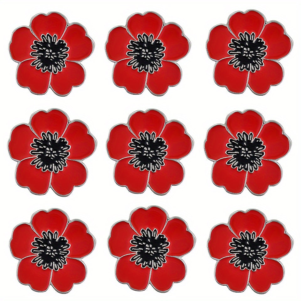 Vintage Alloy Red Poppy Flower Lapel Pins for Memorial Remembrance Events
