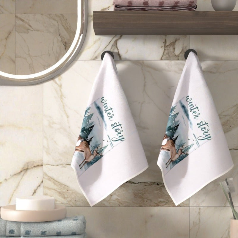 Set of 2 Cozy Winter Deer Towels 45x66cm Soft Polyester Kitchen Bathroom Decor