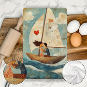 Two Pieces Ultra Soft Kitchen Towels Sailing Heart Illustration Absorbent Quick Dry