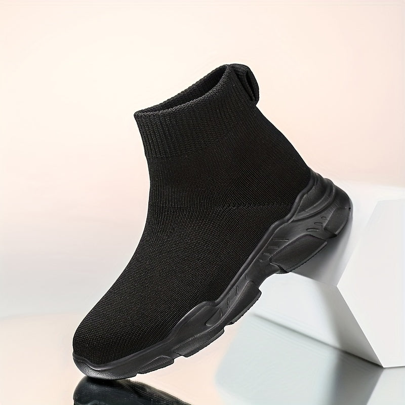 Women's Slip-On High-Top Sneakers Breathable Knit Black White Sole