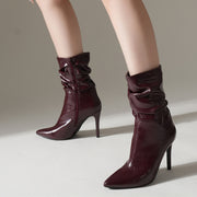 Women Burgundy Pointed Toe Ankle Boots With Zipper Casual Dress Allseason