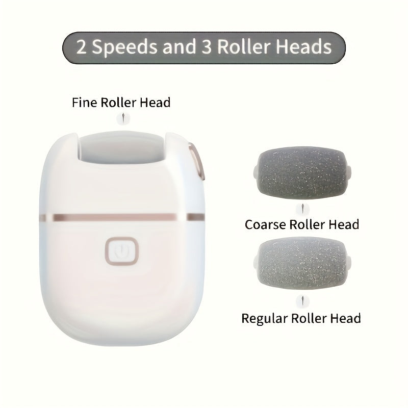 Rechargeable Electric Foot Scrubber with 3 Replaceable Grinding Heads Portable USB Charging for Dry Cracked Feet