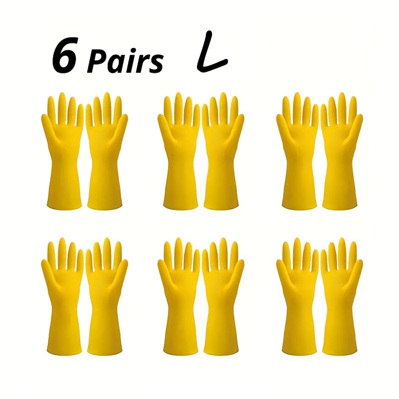 6 Pairs Reusable Rubber Gloves with Long Sleeves for Kitchen Cleaning and Work