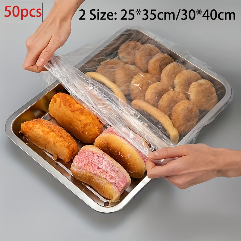 Set of 50 Clear Plastic Food Covers for Trays 25x35cm and 30x40cm