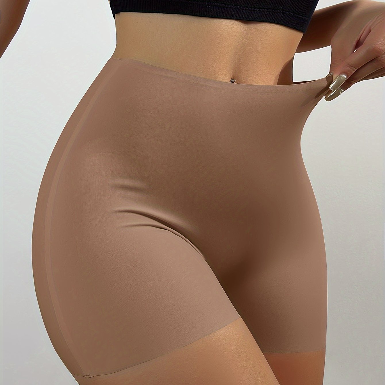 Bragas de tiro alto sin costuras para mujer, negras, antirozaduras, sin enrollarse, con dobladillo de nylon y elastano