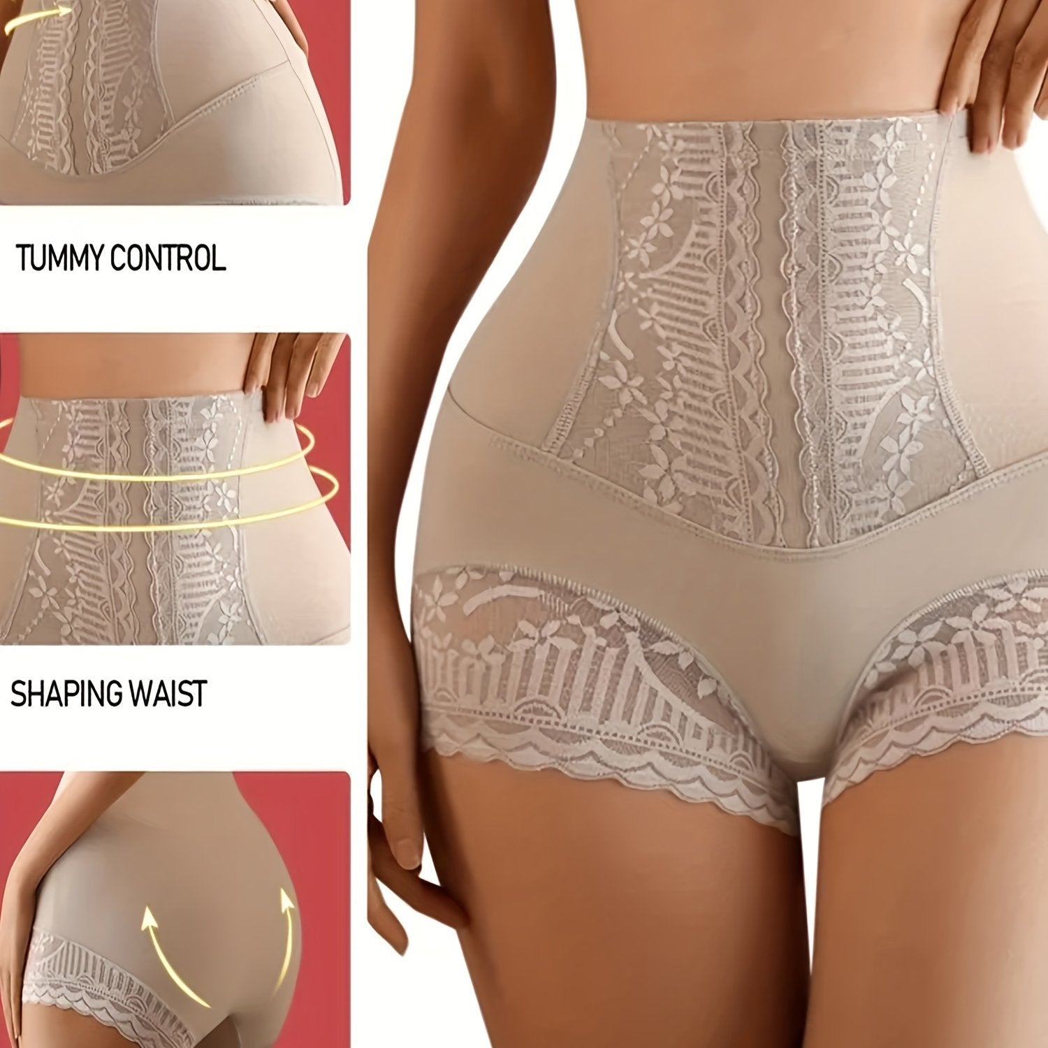 Women's High-Waist Shapewear Panties Breathable Nylon Lace Belly Control Hip Lift Summer
