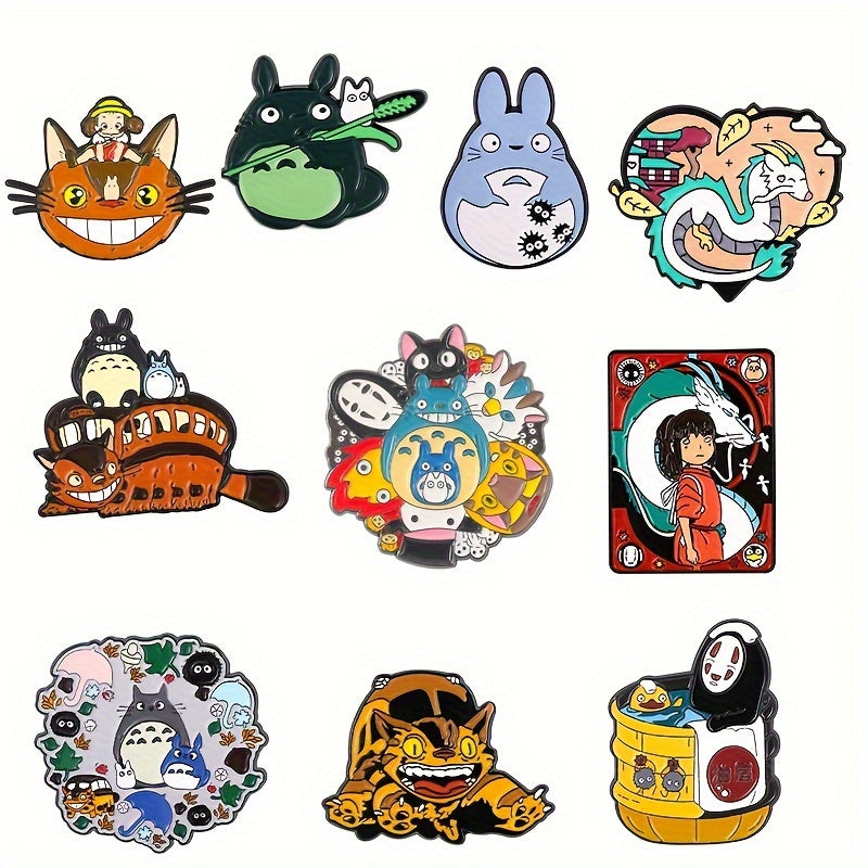 Set of 10 Cartoon Character Alloy Brooches Enamel Pins for Clothing and Backpacks