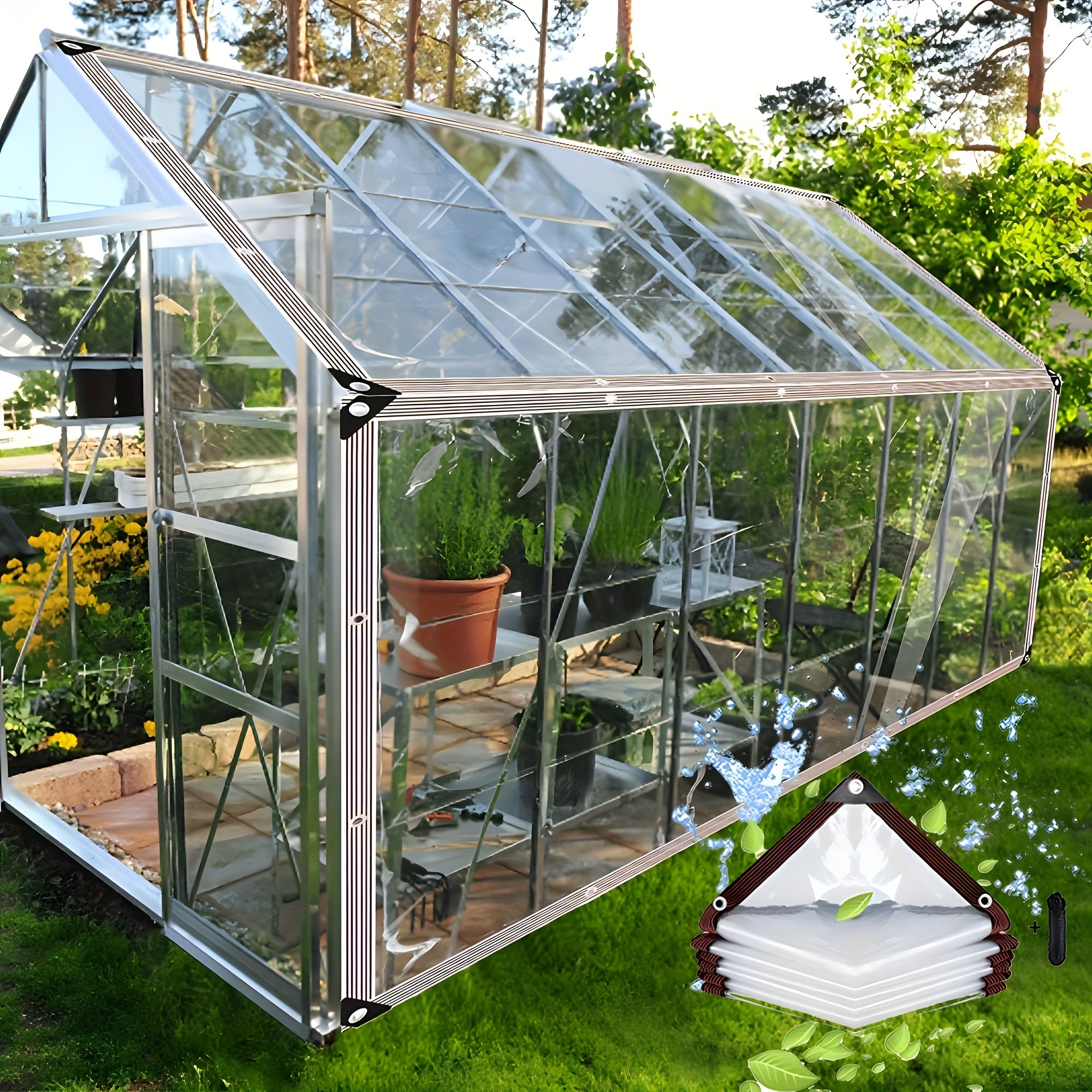 HDPE Transparent Tarpaulin All-Weather Outdoor Waterproof Cover Durable UV Stable Easy Setup