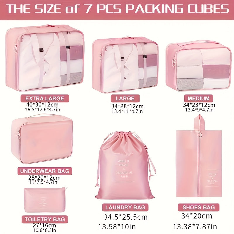 Набор из 7 сумок для хранения одежды для организации одежды, туалетных принадлежностей и аксессуаров во время поездок, путешествий или кемпинга. Включает упаковочные кубы и портативные дорожные сумки.