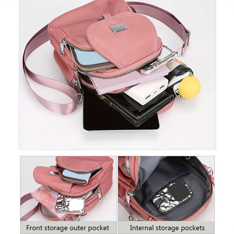 Women's Black Oxford Cloth Messenger Bag with Zipper Closure