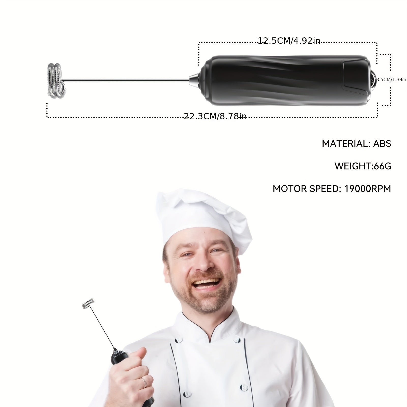 Portable Electric Milk Frother Black Battery-Powered Coffee Latte Cappuccino Mixer