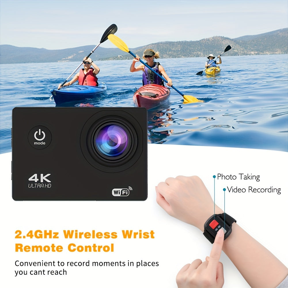4K Ultra HD Action Camera with WiFi Remote Control 170° Wide-Angle Lens 8GB Card