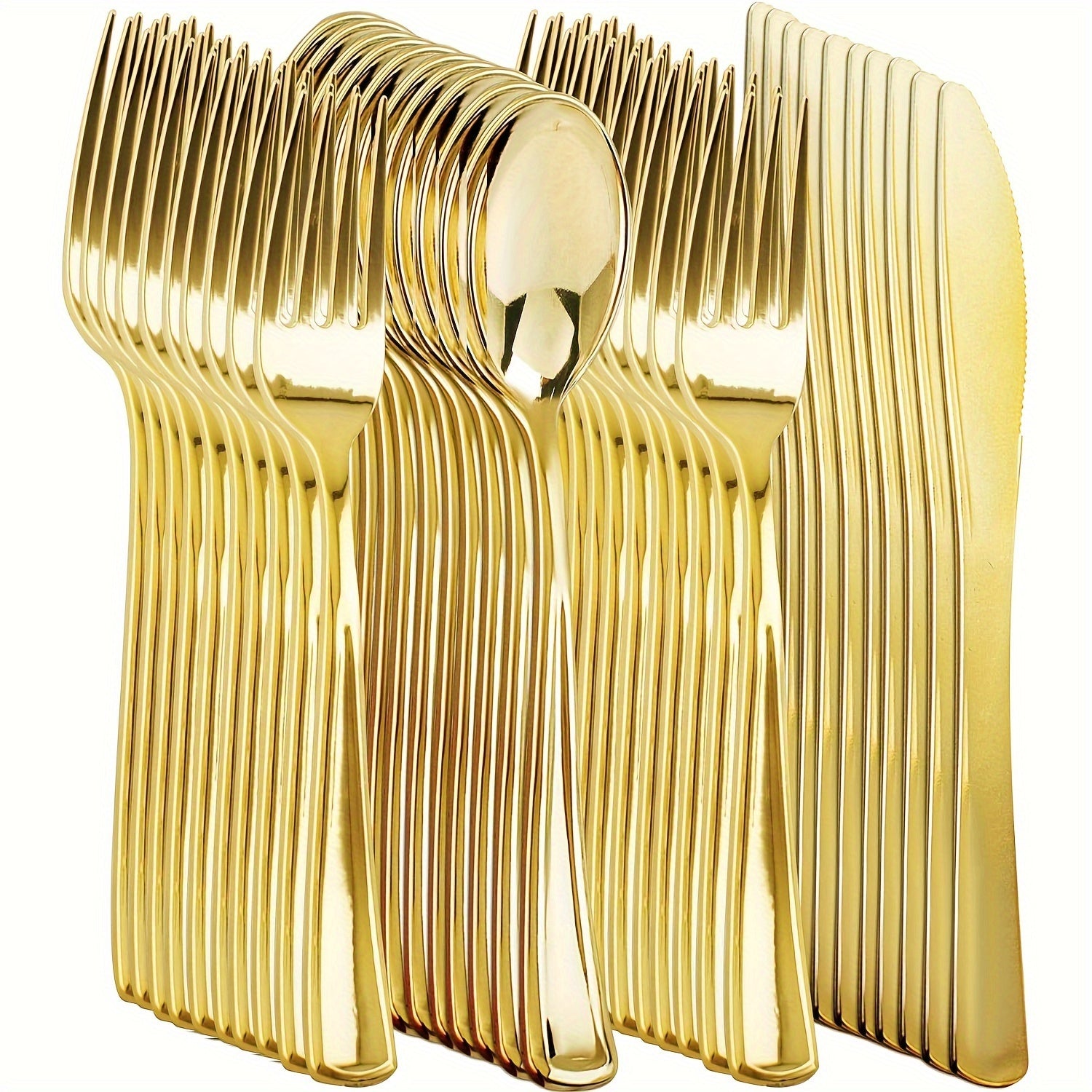 60-Piece Disposable Golden Plastic Cutlery Set for Weddings and Celebrations