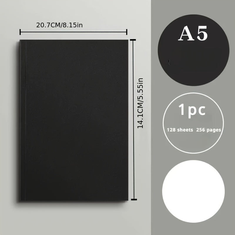 Black A5 Notebook with 368 Pages, Customizable Stickers, Fruit Scented Design