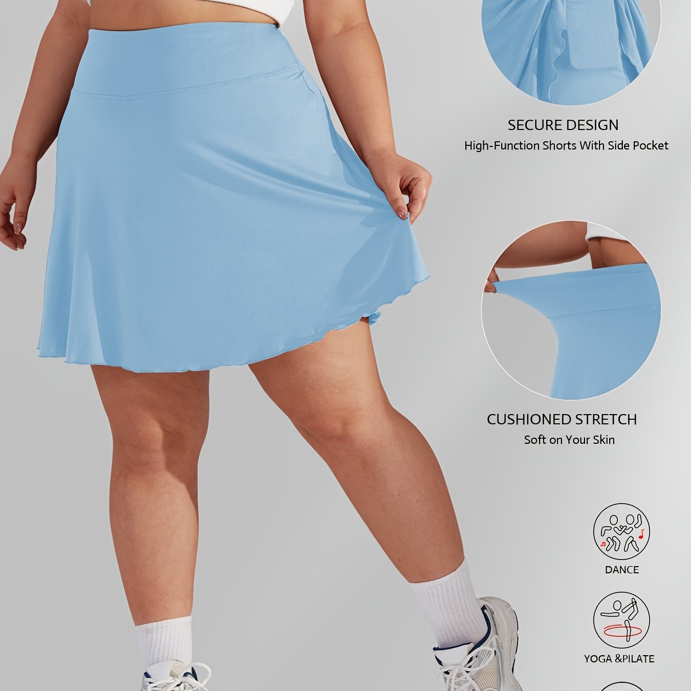 Plus Size Women’s High Waisted Tennis Skirt with Pockets for Golf Running