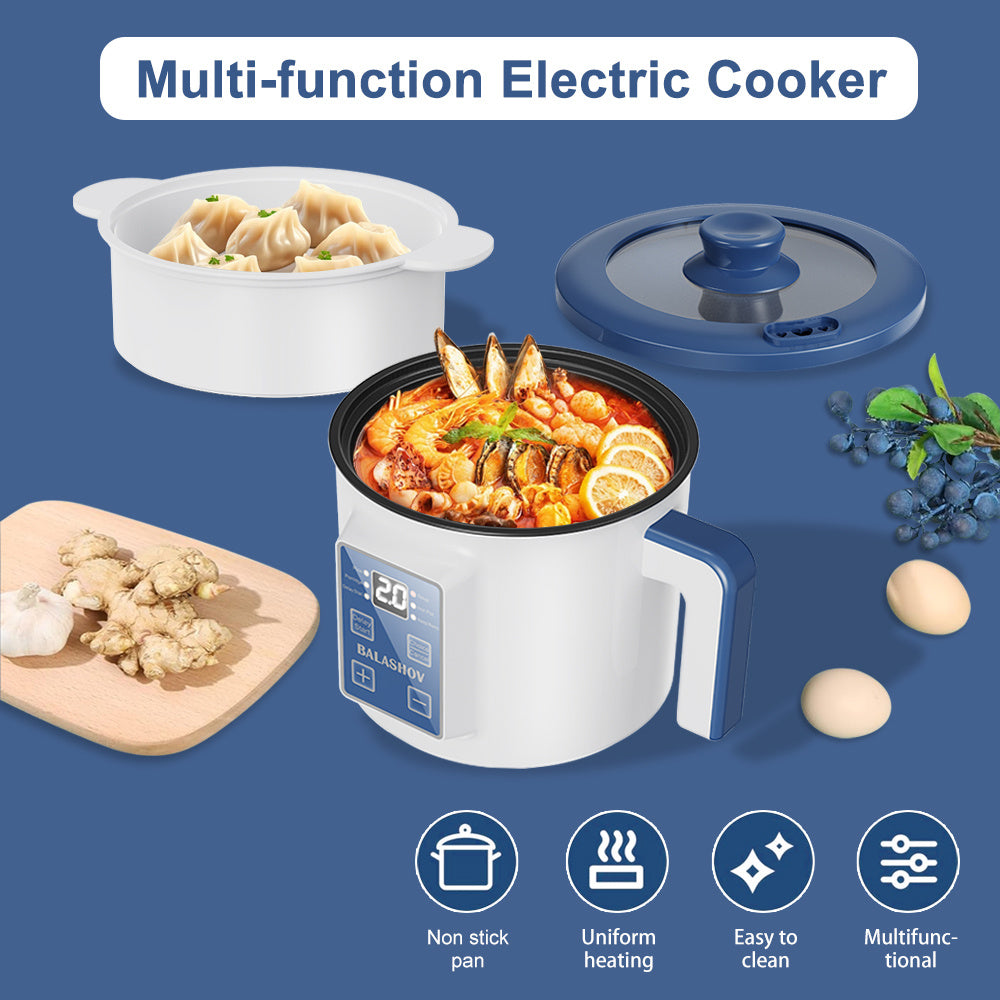 Electric Hot Pot for 1-3 People 6 Modes Safety Features Timer Compact Design White