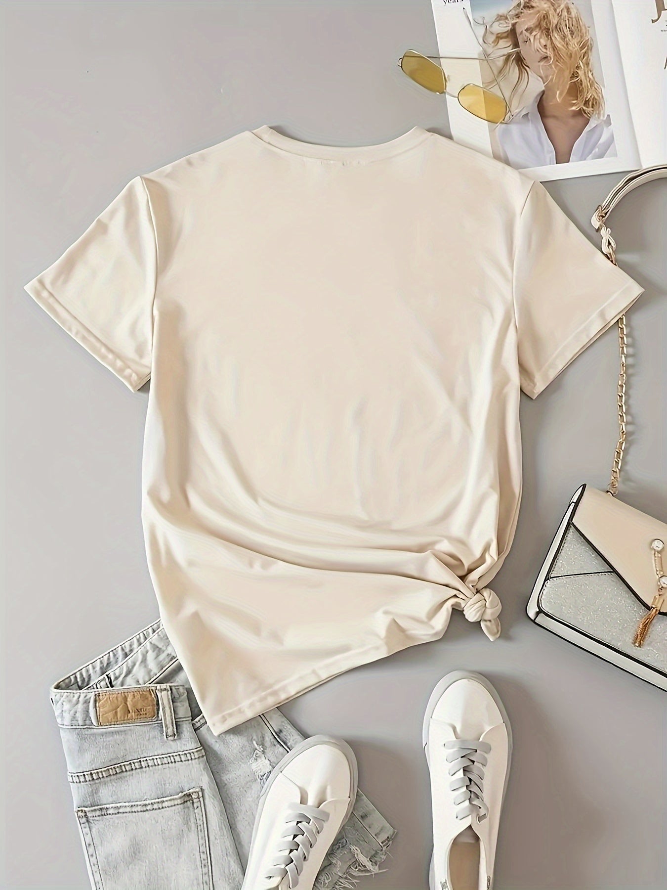 Plus Size Lemon Print T-Shirt Casual Short Sleeve Crew Neck Top for Spring and Summer