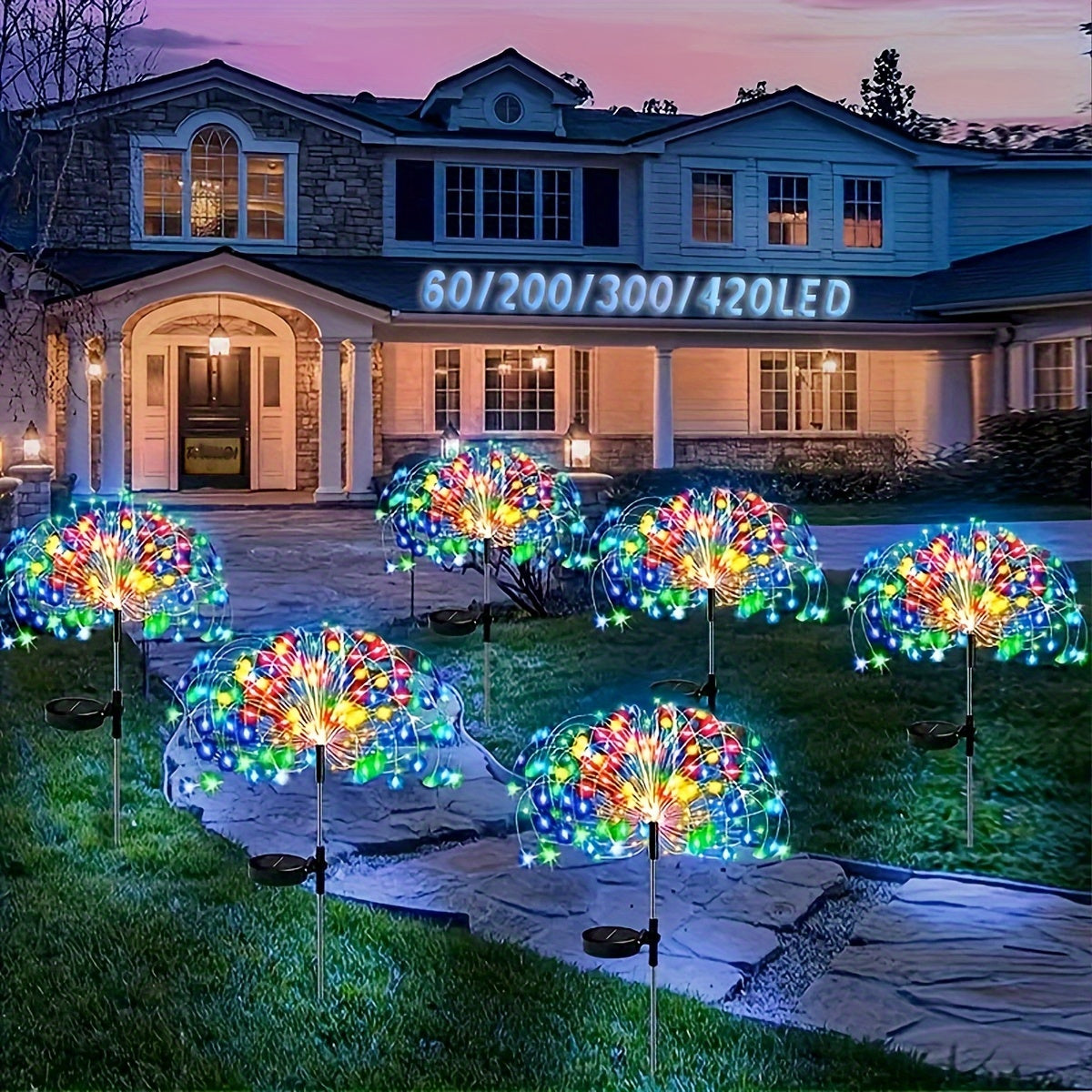 420LED Solar Firework Garden Lights with 8 Modes Waterproof IP65