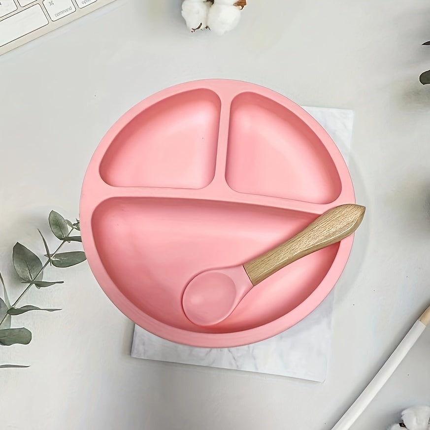 Kids Silicone Suction Plates with Spoon BPA-Free Non-Slip Divided Microwave Dishwasher Safe
