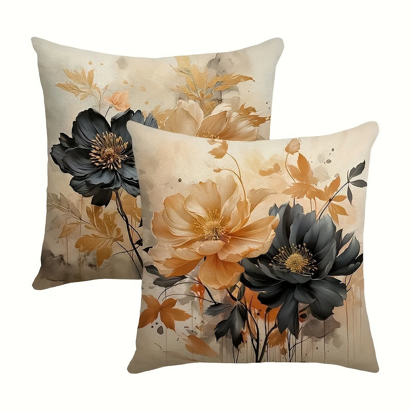 Set of 2 Modern Floral Polyester Throw Pillow Covers for Sofa Bed Car Decor
