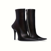 Women's Faux Leather Pointed Toe Side Zipper Ankle Heels for Party