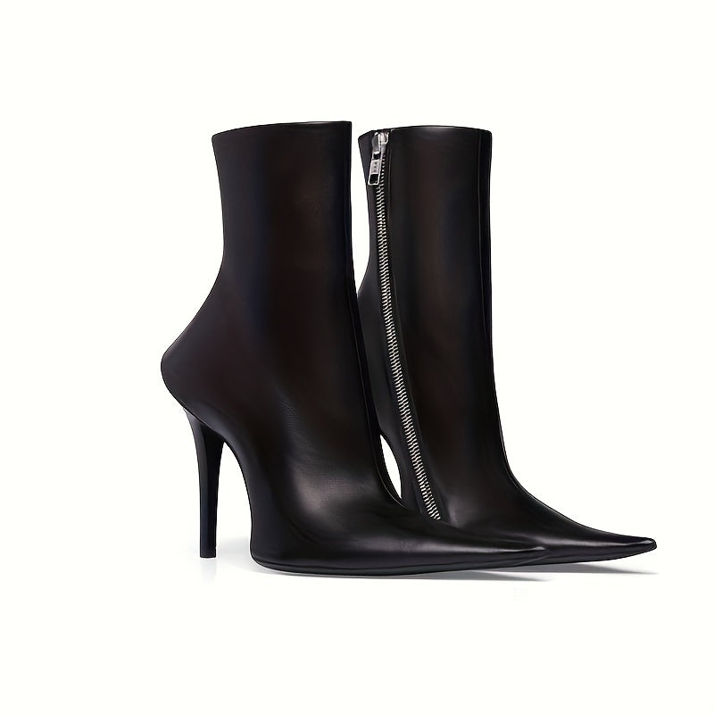 Women's Faux Leather Pointed Toe Side Zipper Ankle Heels for Party
