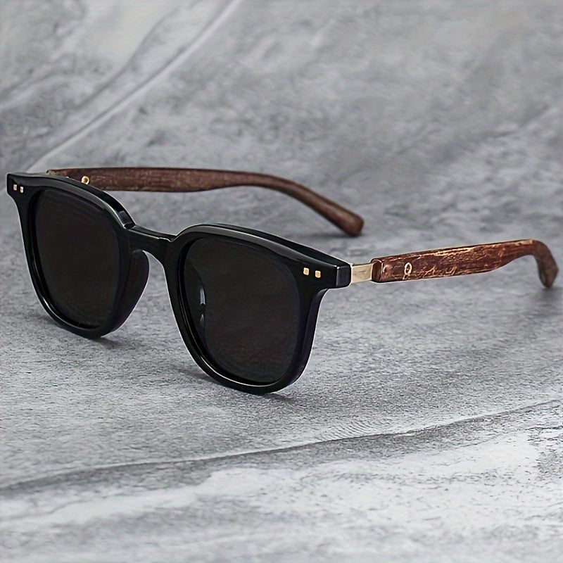 Square Frame Retro Eyewear with Wood Grain Detail Anti-Reflective Plastic Lenses