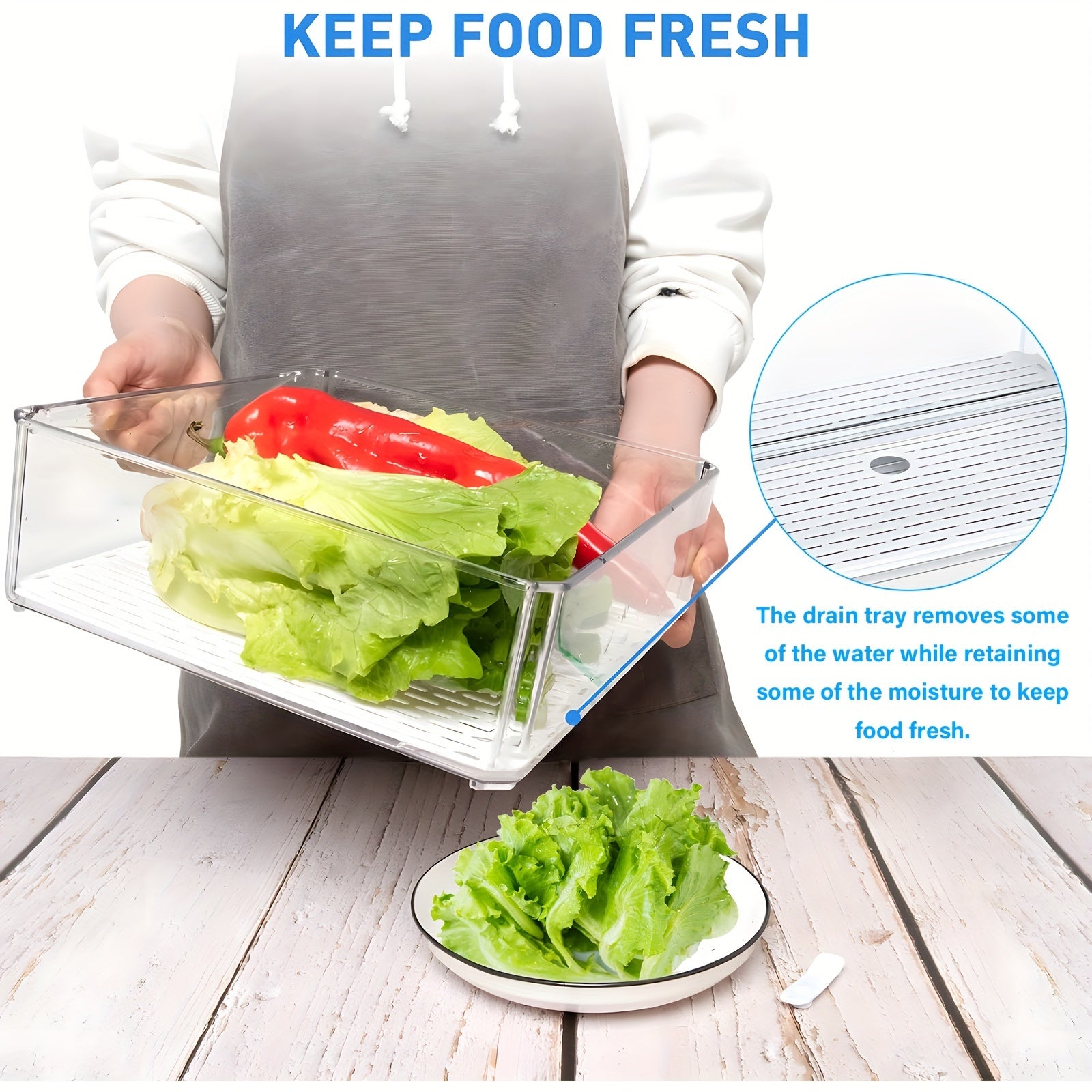 Cajas organizadoras apilables para refrigerador sin BPA con tapas para frutas, verduras y almacenamiento de alimentos