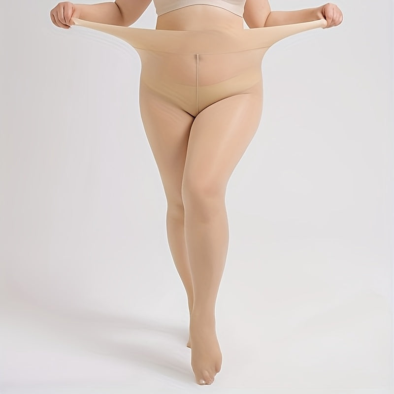 Plus-Size Glossy Coffee Color Mesh Pantyhose for Women with High Elasticity and Skin-Friendly Fabric