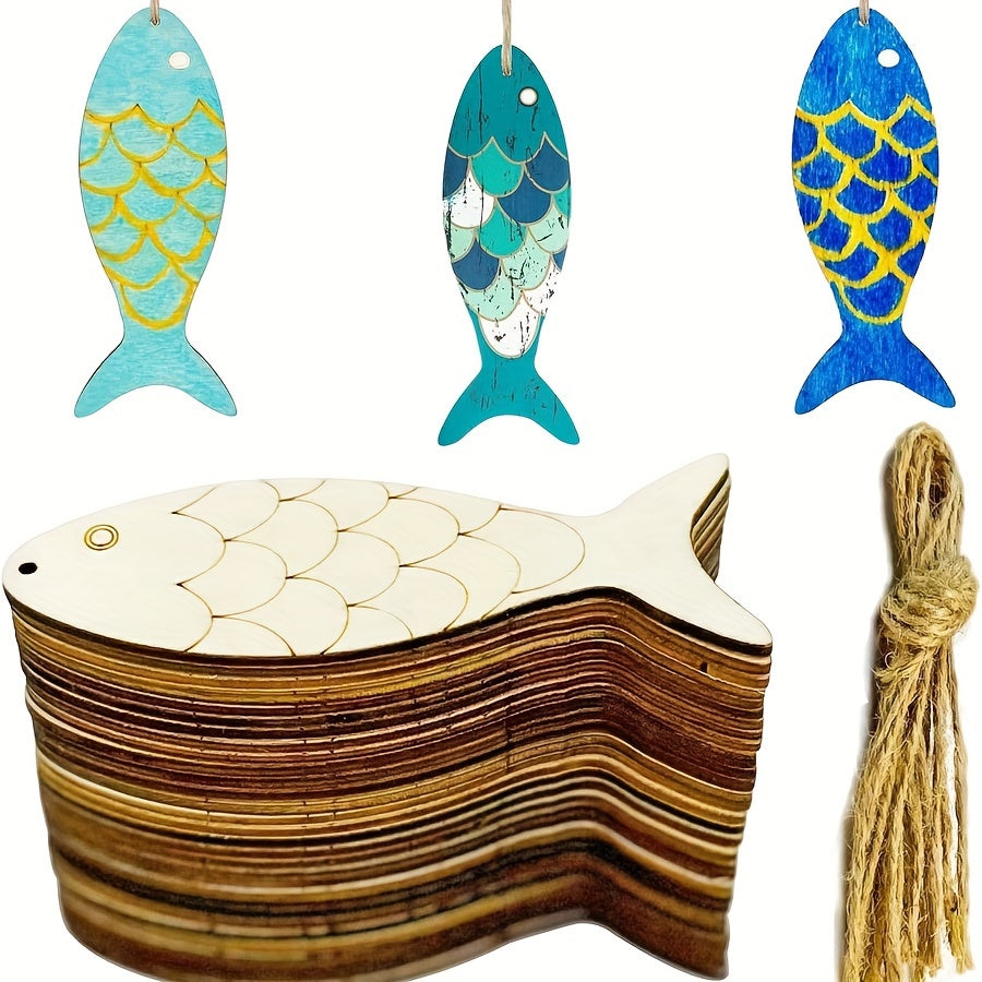 Wooden Fish Shaped Crafts for Holiday Wedding Birthday Decorations Set of 30