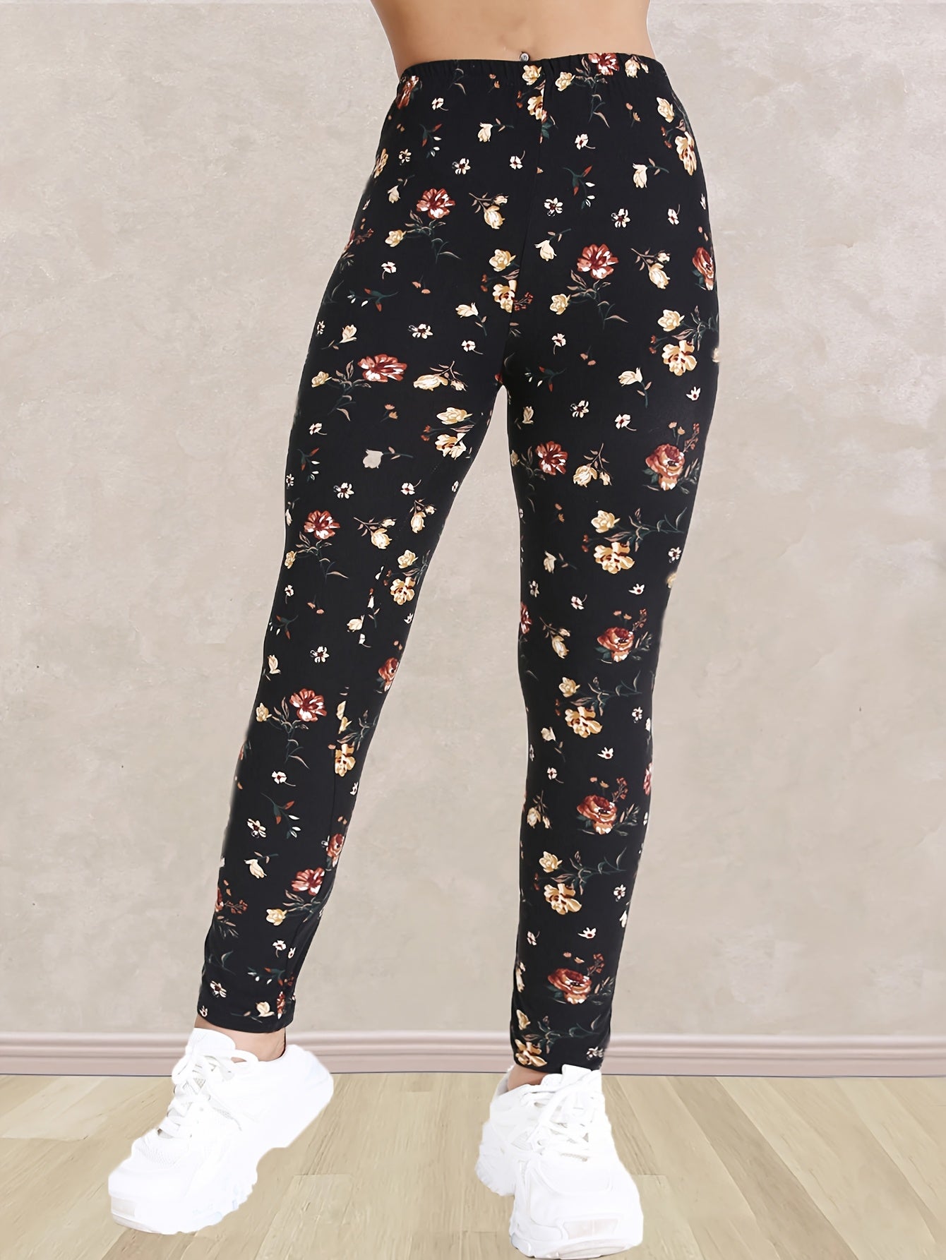 Plus Size Women's Floral Print High-Waisted Yoga Leggings | 7/8 Length Compression Pants