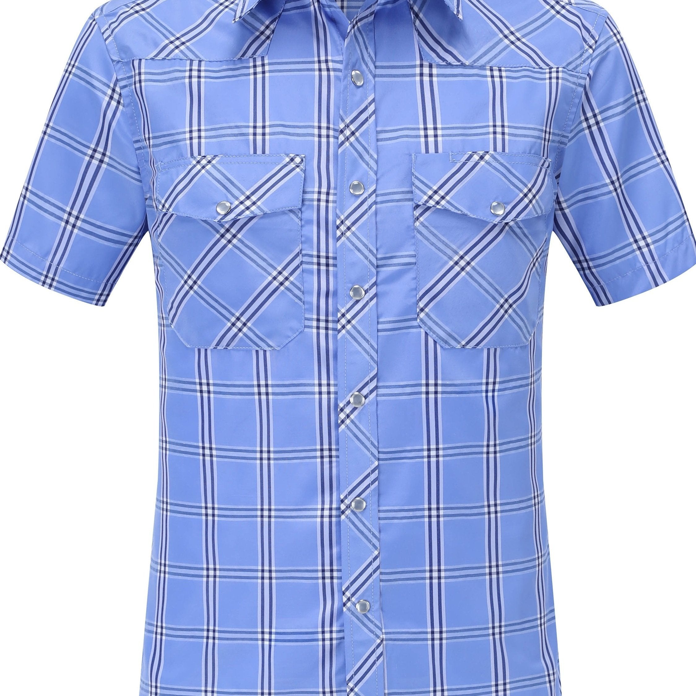 Camisa de verano casual de cuadros para hombre, manga corta, ajuste ajustado, poliéster y algodón, ligera