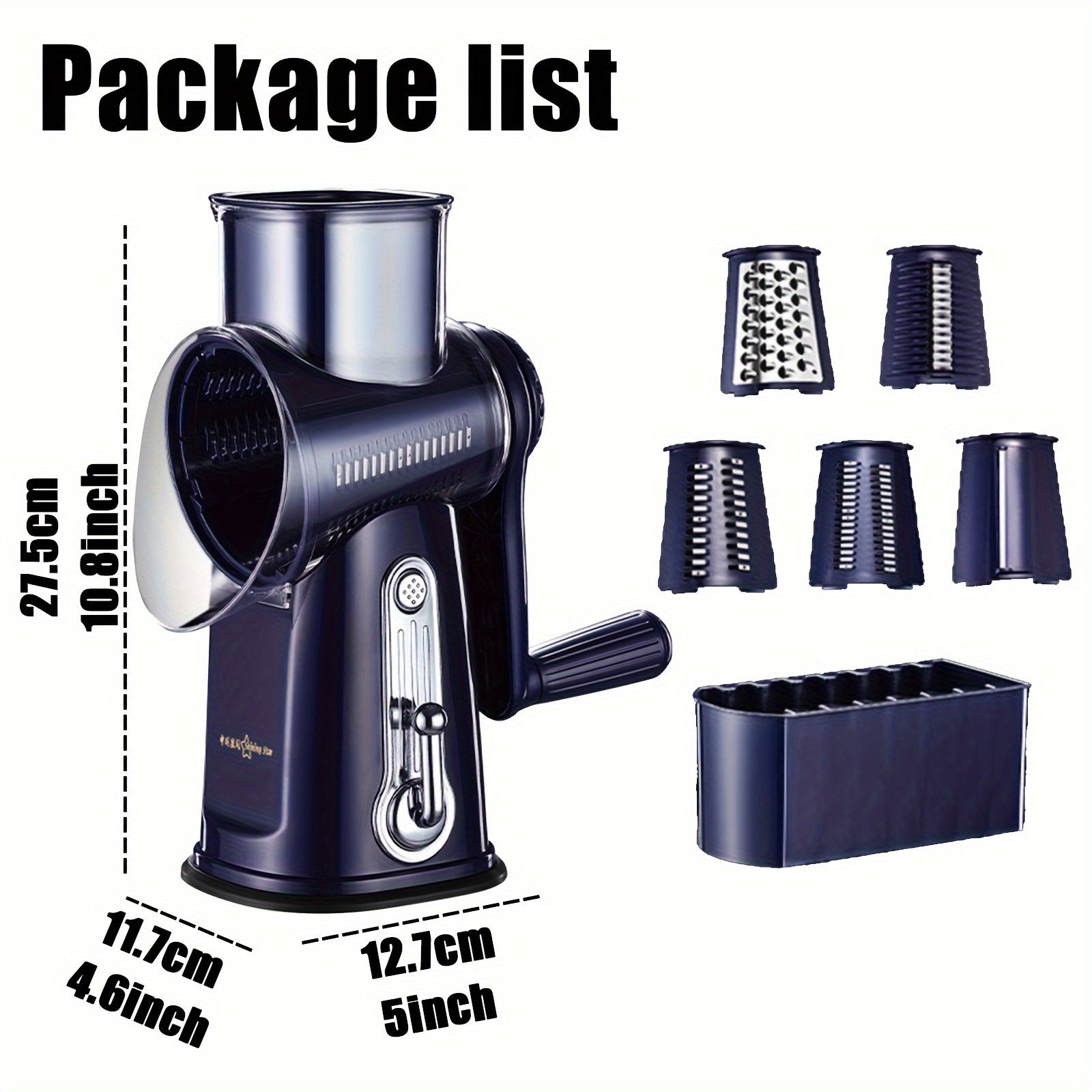 5-in-1 Rotary Cheese Grater Vegetable Slicer Nut Grinder Kitchen Tool