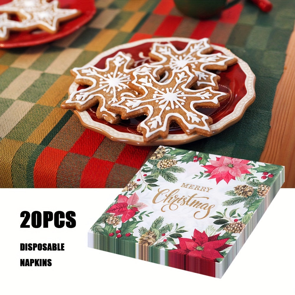 20 Christmas Disposable Paper Placemats with "Merry Christmas" Message Floral Print Square Shape